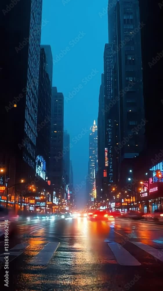 A Bustling City Street at Night A Bustling City Street at Night
