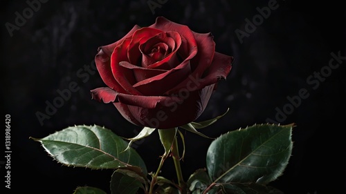 A red rose is the main focus of the image