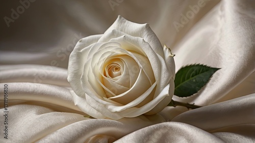 Fototapeta Naklejka Na Ścianę i Meble -  A white rose is on a bedspread