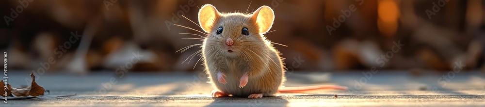A Cute Mouse Looking Curious on a Cold Surface with Fallen Leaves in the Background. Generative AI A Cute Mouse Looking Curious on a Cold Surface with Fallen Leaves in the Background. Generative AI