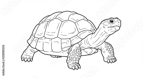 Elegant tortoise line drawing showcases detailed shell texture. AI Generated