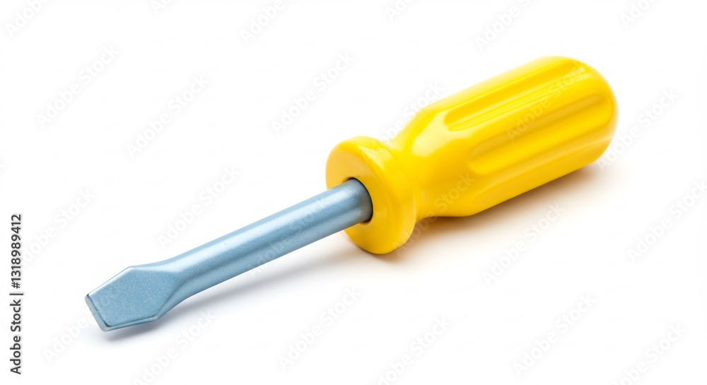 Brightly lit yellow screwdriver sits neatly isolated on white background. AI Generated Brightly lit yellow screwdriver sits neatly isolated on white background. AI Generated