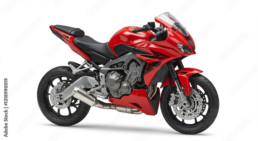 Powerful red sportbike gleams brightly under studio lighting. AI Generated Powerful red sportbike gleams brightly under studio lighting. AI Generated