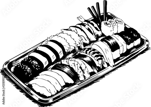 Sushi platter showcase japanese cuisine food restaurant setting aesthetic view culinary presentation