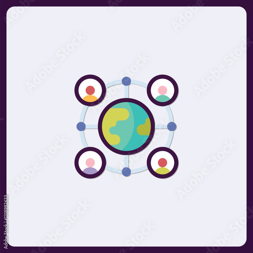 Global Network Icon Depicting Connection, Communication, and International Collaboration