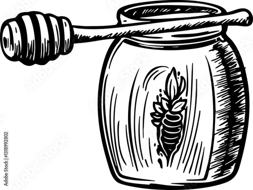 Honey jar with dripper kitchen illustration rustic aesthetic natural sweetness