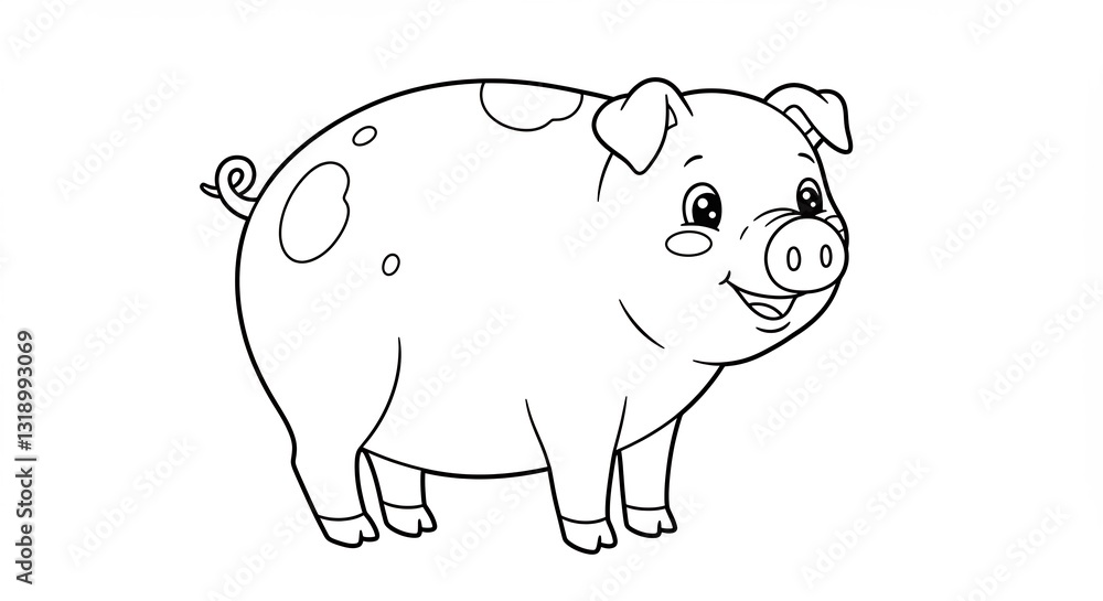 Happy pig cheerfully stands line art drawing. AI Generated Happy pig cheerfully stands line art drawing. AI Generated