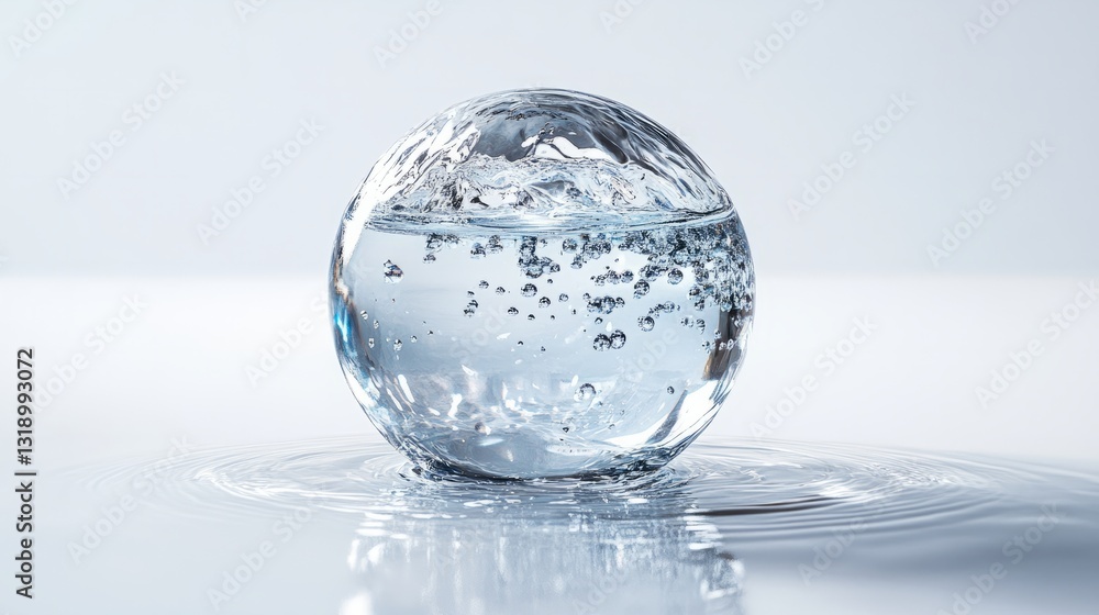A detailed water sphere floating on a clean white background, capturing every nuance of light, shadow, and texture, extreme realism A detailed water sphere floating on a clean white background, capturing every nuance of light, shadow, and texture, extreme realism