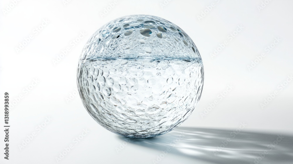 A floating water sphere, its transparency and rippling patterns enhanced by soft lighting, set against a pure white background A floating water sphere, its transparency and rippling patterns enhanced by soft lighting, set against a pure white background