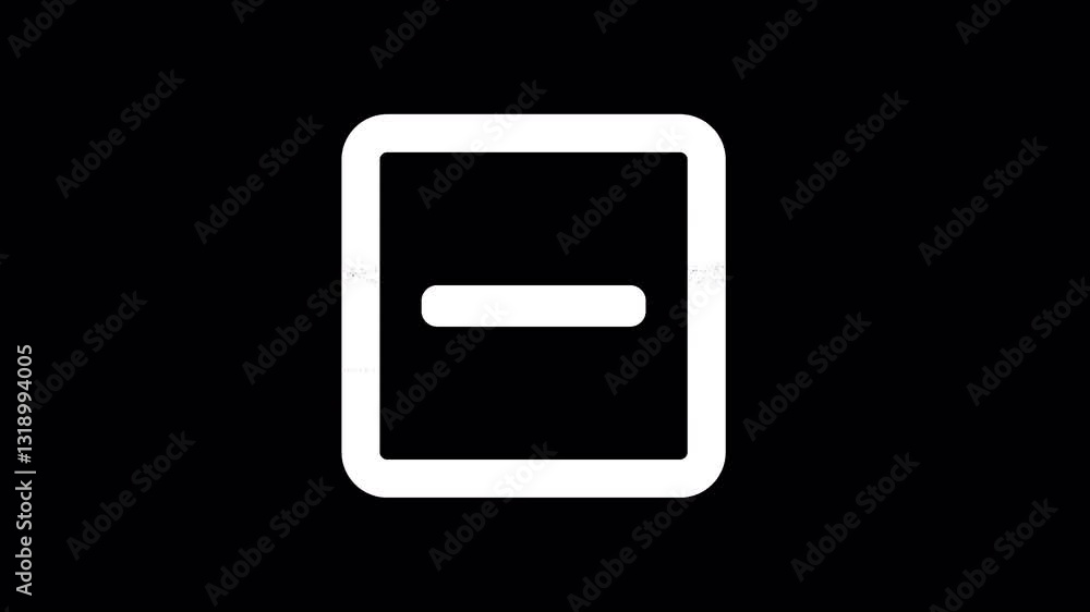 Icon minus square is distorted. Glitch. Noise, chromatic aberration, geometric distortion. Transparent background, looped. In-Out looped. Alpha BW at the end Icon minus square is distorted. Glitch. Noise, chromatic aberration, geometric distortion. Transparent background, looped. In-Out looped. Alpha BW at the end