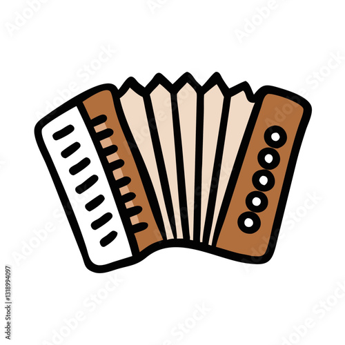 Accordion icon in brown tones, musical instrument concept
