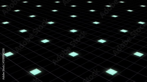 Easter Background with Pastel Colors A digital grid filled with glowing squares, creating a futuristic, abstract visual effect that suggests depth and motion.
