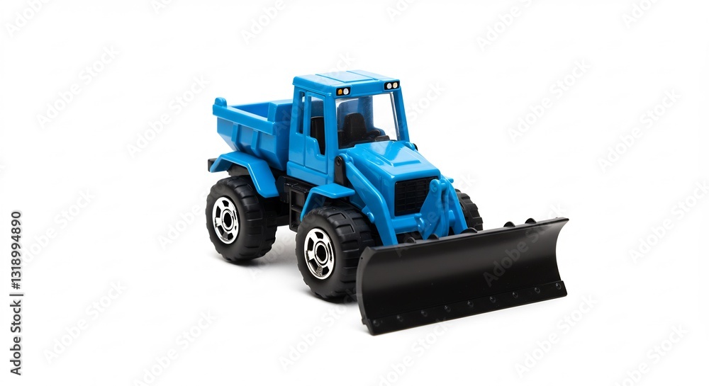 Fototapeta premium Brightly lit blue toy snowplow truck gleams powerfully. AI Generated