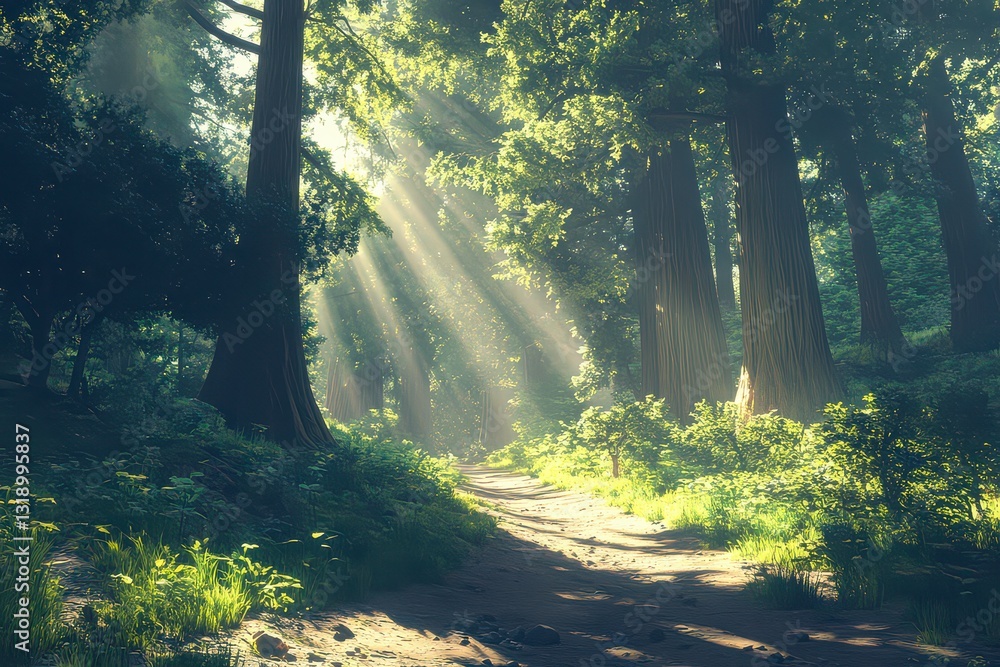 Obraz premium Photorealistic Winding Trail in Redwood Forest