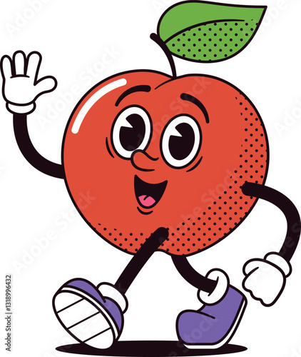 Retro cartoon apple fruit vector illustration