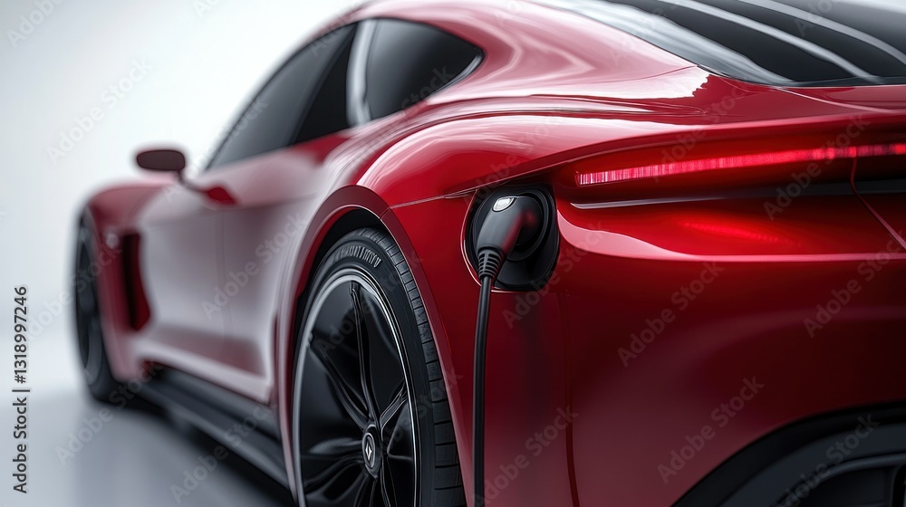 Red electric car charging Red electric car charging