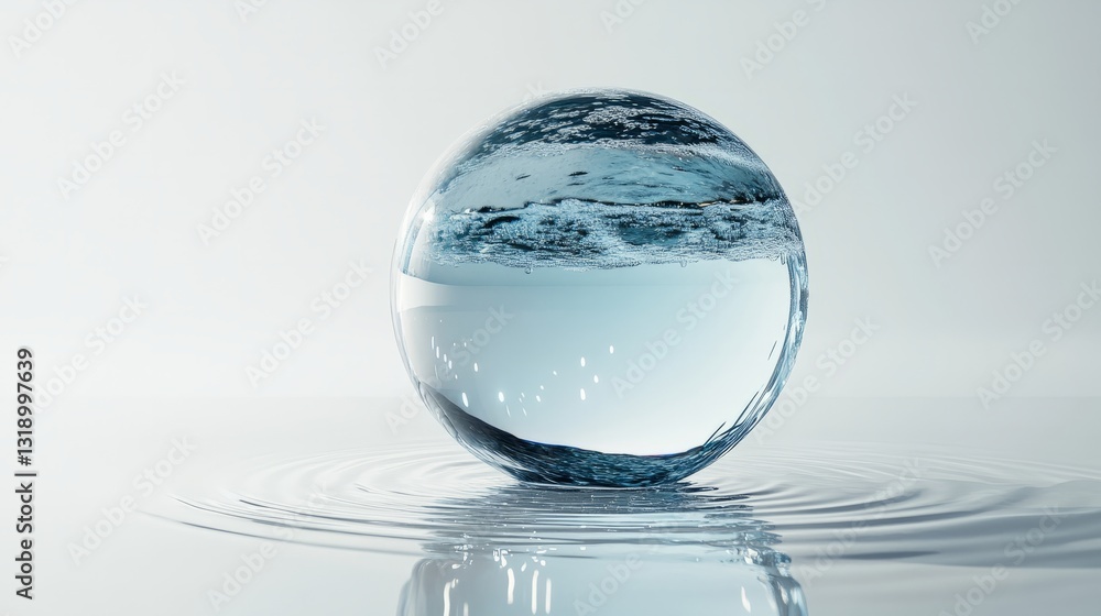 A perfectly round water sphere, its surface reflecting light beautifully, set against a pure white background, ultra-realistic A perfectly round water sphere, its surface reflecting light beautifully, set against a pure white background, ultra-realistic