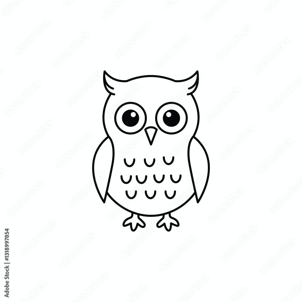 Cute Cartoon Owl Illustration in Simple Line Art Style, Perfect for Kids' Educational Materials and Creative Designs Cute Cartoon Owl Illustration in Simple Line Art Style, Perfect for Kids' Educational Materials and Creative Designs