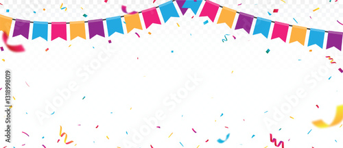 Birthday bunting flags, with colorful confetti, birthday banner and backgrounds