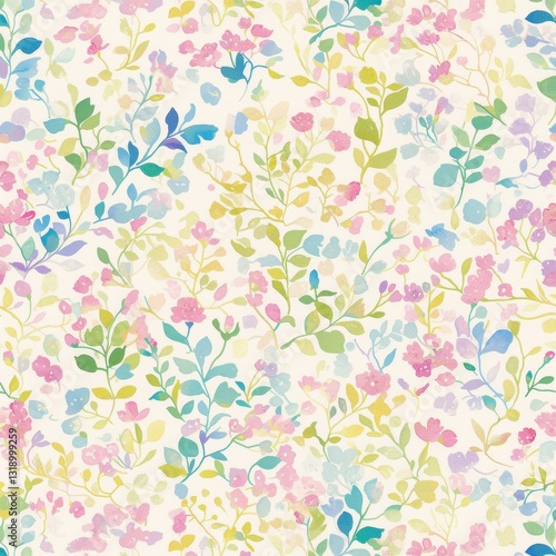 Pastel Watercolor Floral Pattern Seamless Design Delicate Spring Blossoms Soft Branches Background