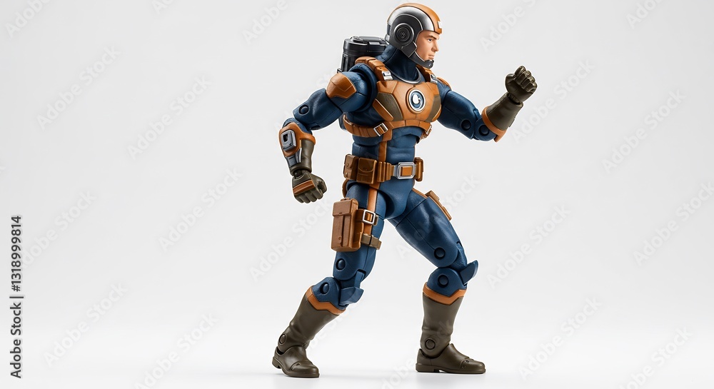 Dynamic action figure powerfully poses under soft studio lighting. AI Generated Dynamic action figure powerfully poses under soft studio lighting. AI Generated