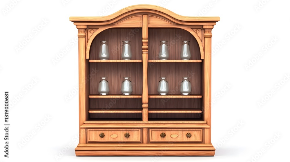 Ornate Wooden Cabinet with Shelves for Display and Storage in Classic Vintage Style Ornate Wooden Cabinet with Shelves for Display and Storage in Classic Vintage Style