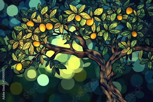 Whimsical Zen Mango Tree Line Art Drawing