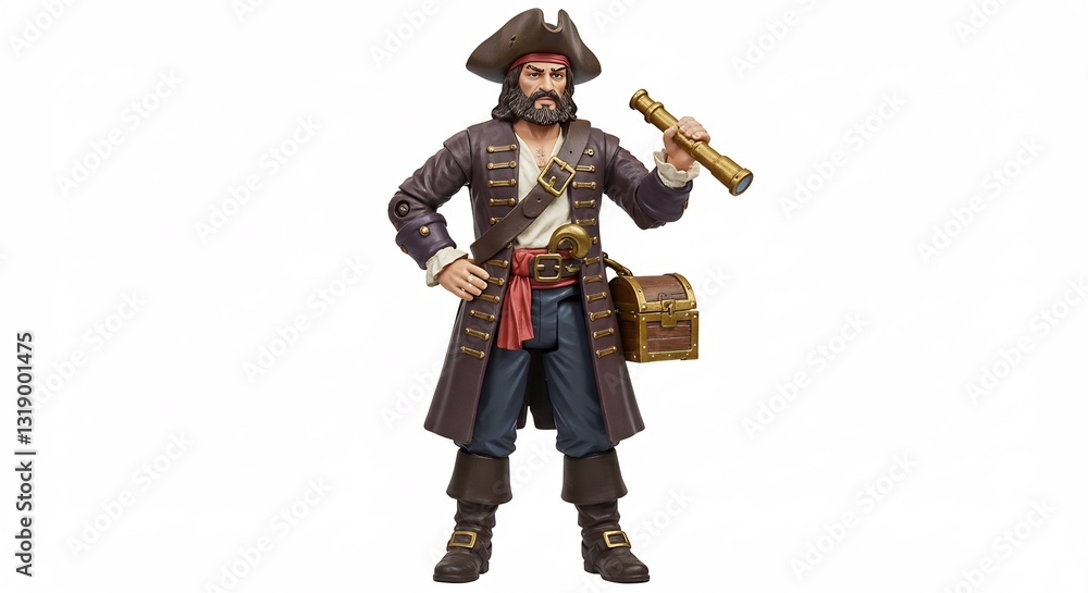 Grizzled Pirate Figure Poses Confidently Holding Spyglass Treasure Chest. AI Generated Grizzled Pirate Figure Poses Confidently Holding Spyglass Treasure Chest. AI Generated