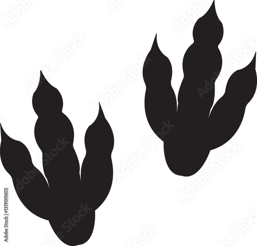 Dinosaur tracks icon . Dragon tracks foot print symbol silhouette black vector  isolated on transparent background. Dino cute trail texture. Hand drawn paleontology dinosaur paw prints.