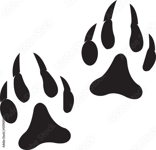 Dinosaur tracks icon . Dragon tracks foot print symbol silhouette black vector  isolated on transparent background. Dino cute trail texture. Hand drawn paleontology dinosaur paw prints.