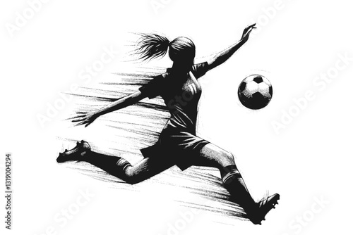Generative AI: Female Soccer Player (Vector Pen Drawing) 