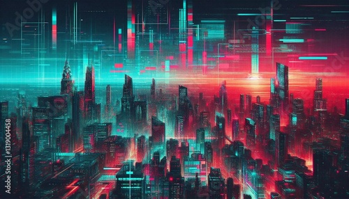 Cyberpunk glitch texture with distorted pixels