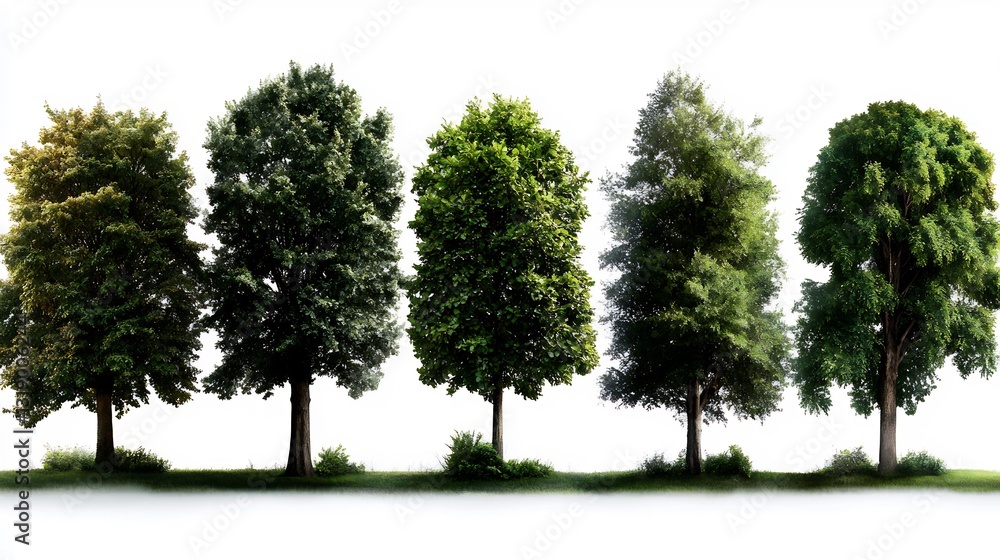 Obraz premium Five Deciduous Trees for Isolated on White Background.