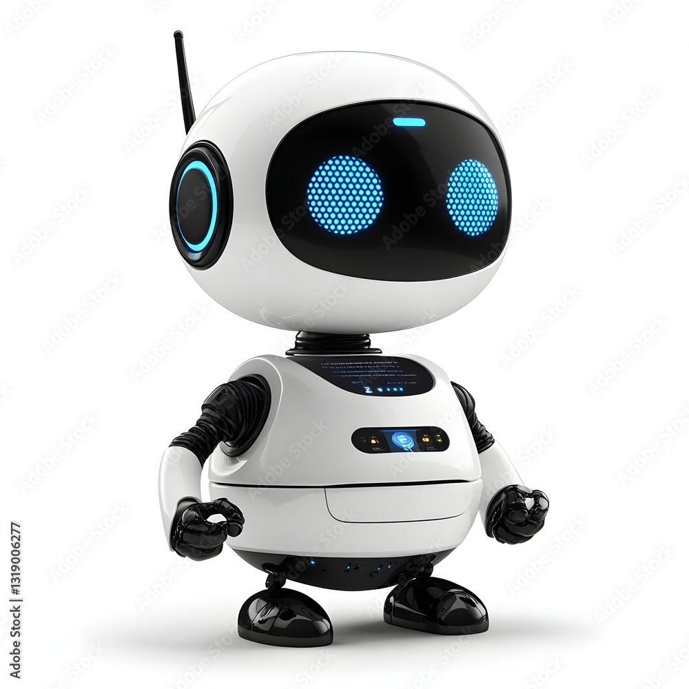 A futuristic robot with striking blue eyes reflecting innovation and interactivity in customer service solutions A futuristic robot with striking blue eyes reflecting innovation and interactivity in customer service solutions