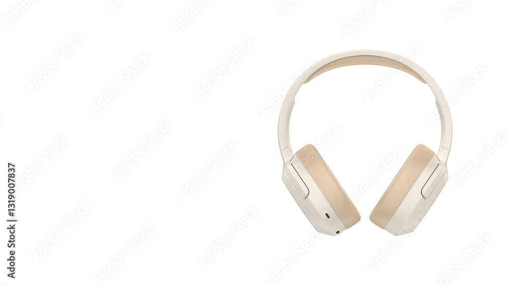 Closeup of cream-colored headphones, isolated on white background. Closeup of cream-colored headphones, isolated on white background.