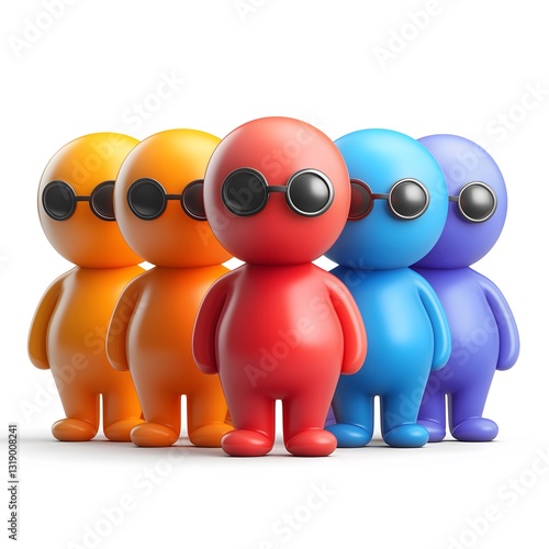 Colorful 3d cartoon characters wearing sunglasses