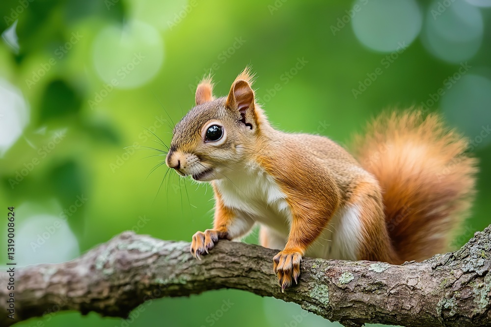 Cute squirrel sitting on tree branch in the forest Cute squirrel sitting on tree branch in the forest