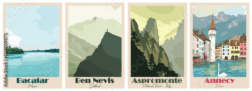 Vintage Travel Poster Collection – Annecy, Aspromonte, Bacalar, Ben Nevis