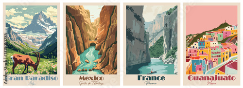 Vintage Travel Poster – Gorges du Verdon, Gran Paradiso, Grutas de Tolantongo, Guanajuato