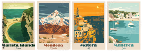 Vintage Travel Poster – Marieta Islands, Matera, Mendoza, Menorca