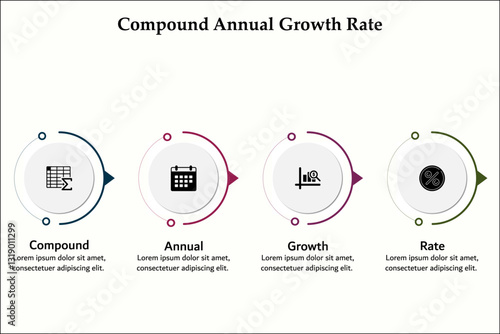 CAGR - Compound Annual Growth Rate Acronym. Infographic template with icons and description placeholder