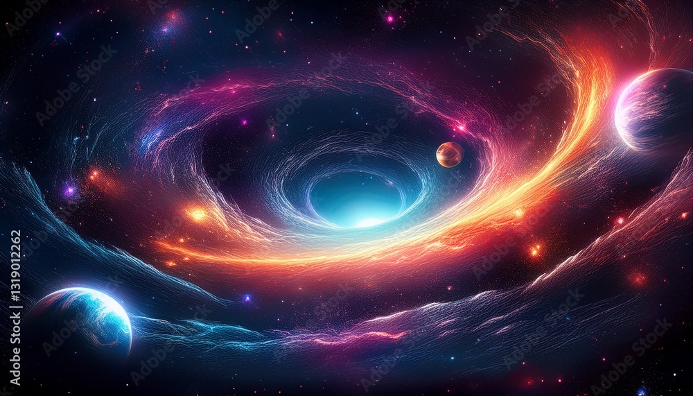 Black Hole concept in deep space galaxy with stars and interstellar planets Black Hole concept in deep space galaxy with stars and interstellar planets