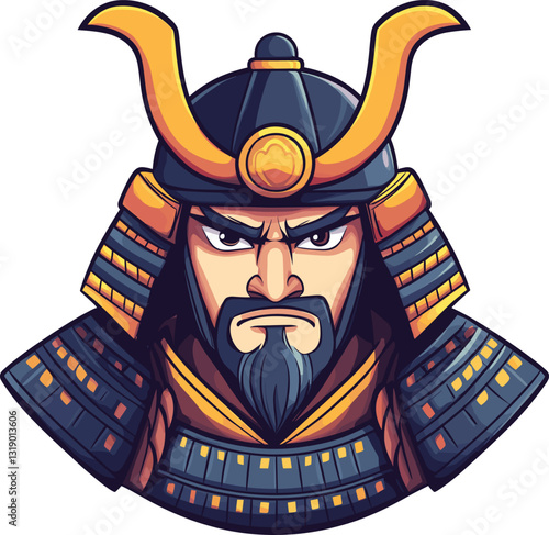 Samurai warrior in traditional armor cartoon isolated on transparent background. Vector illustration.