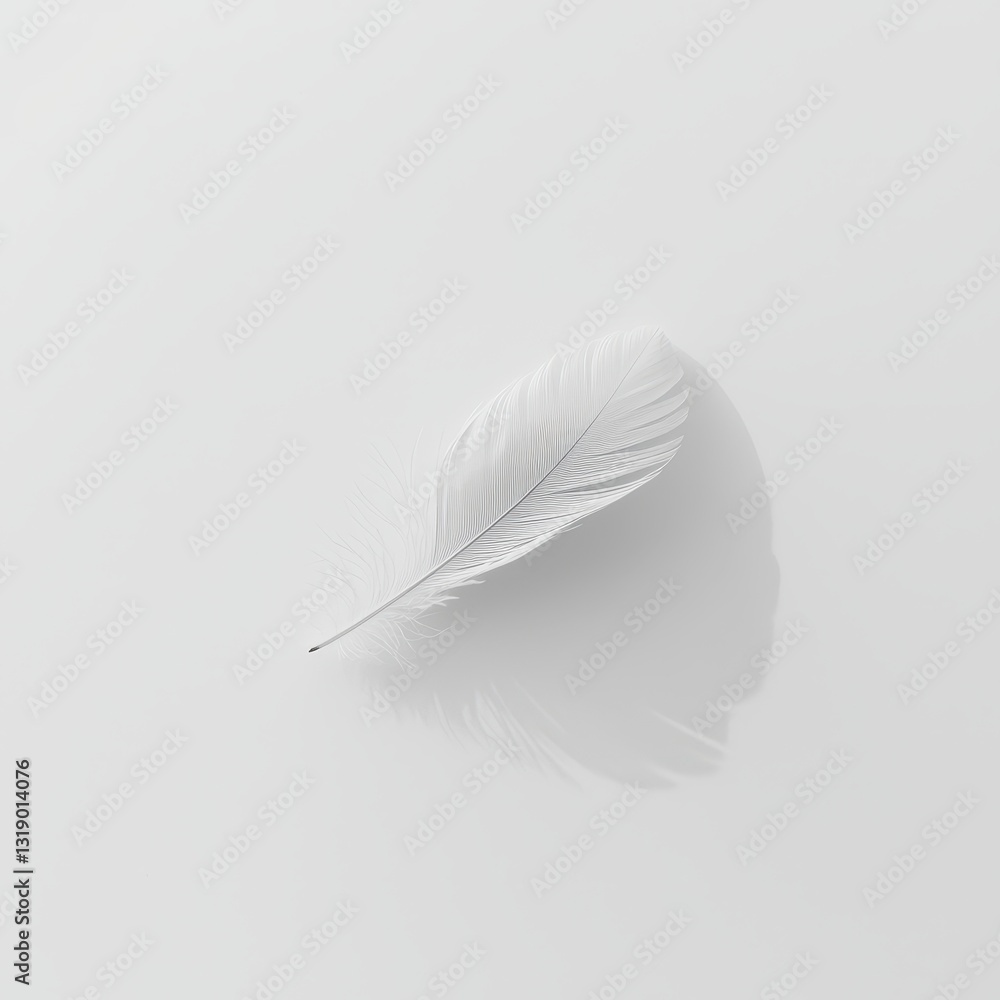 Obraz premium Elegant White Feather on Soft Smooth Surface with Subtle Shadows