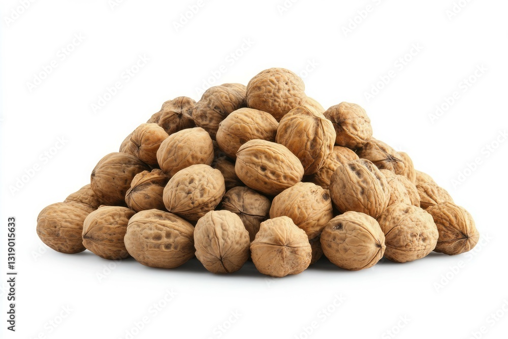 Pile of walnuts on white background nutty texture display. AI image Pile of walnuts on white background nutty texture display. AI image