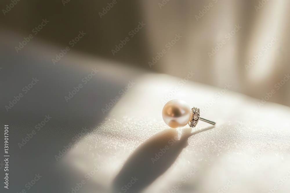 Obraz premium Elegant Pearl Earring with Reflective Light on Soft Fabric Background