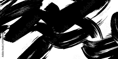 Dynamic Black Brush Strokes on White Background