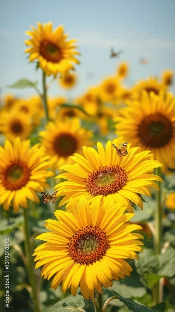 Soft petals of sunflowers sway gently in the breeze, as delicate butterflies dance around them, nature, serene Soft petals of sunflowers sway gently in the breeze, as delicate butterflies dance around them, nature, serene