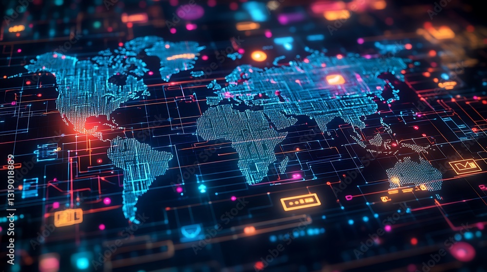Fototapeta premium Global Network Digital World Map Technology Background