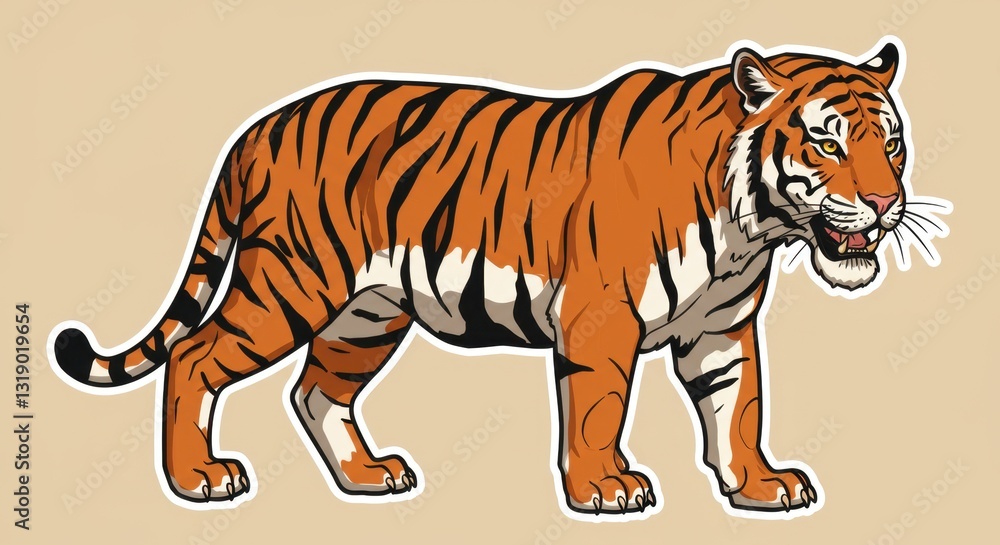 Obraz premium Proud Tiger Sticker Vector Design in Earthy Tones